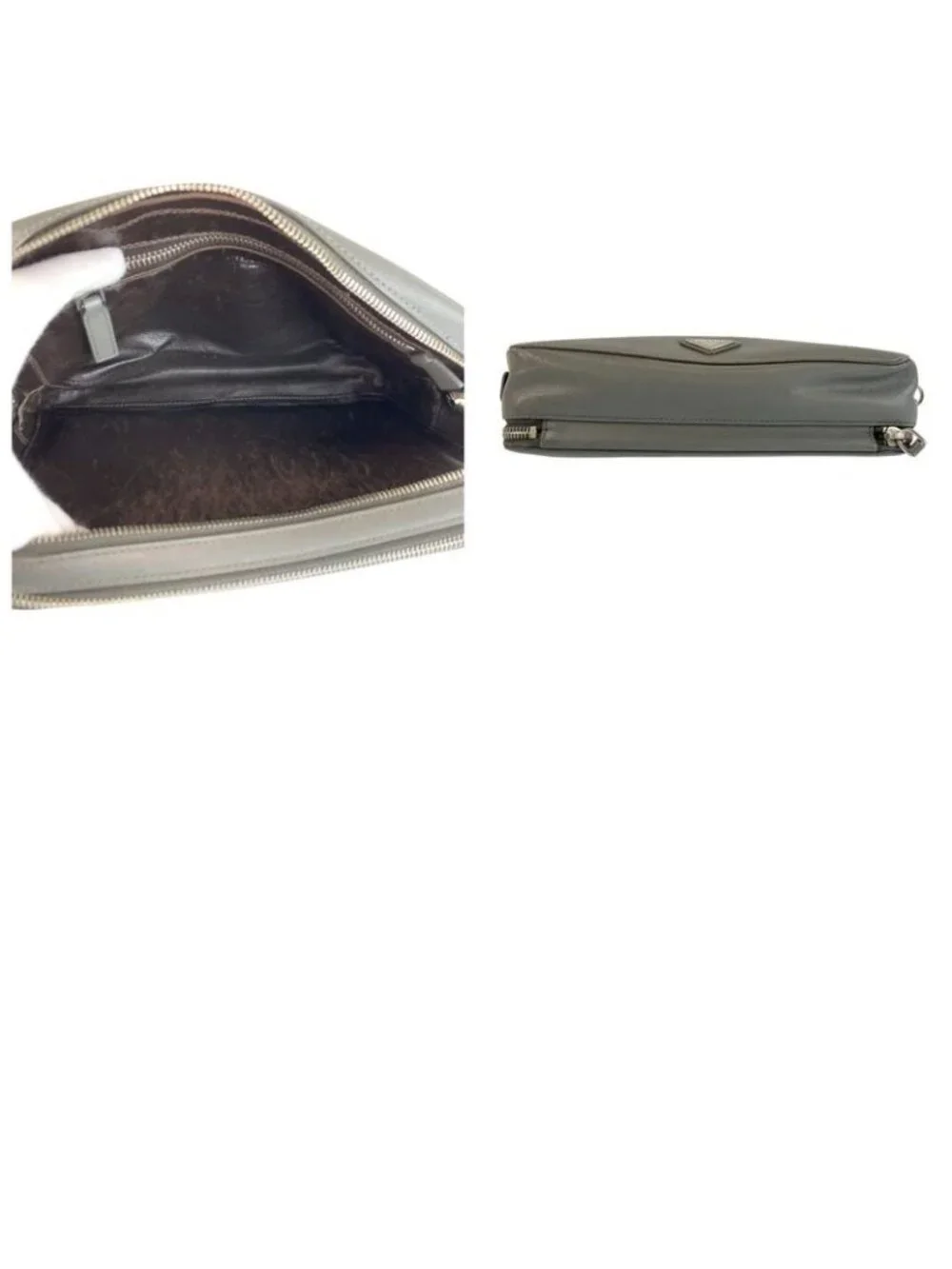 Prada Saffiano Gray Silver Leather Clutch - Picture 9 of 9